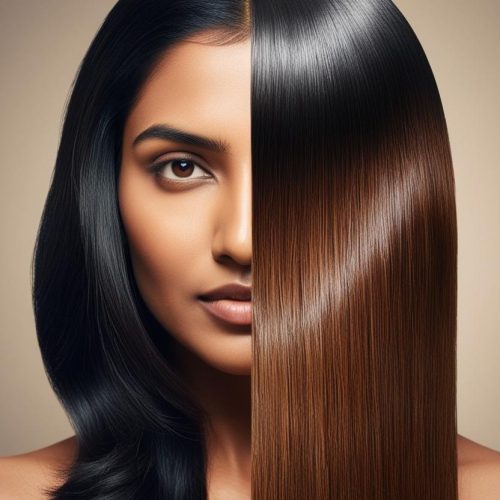 ראש של אישה עם שיער רגיל ובחצי השני אחרי טיפול שיער יפה יותר (1)